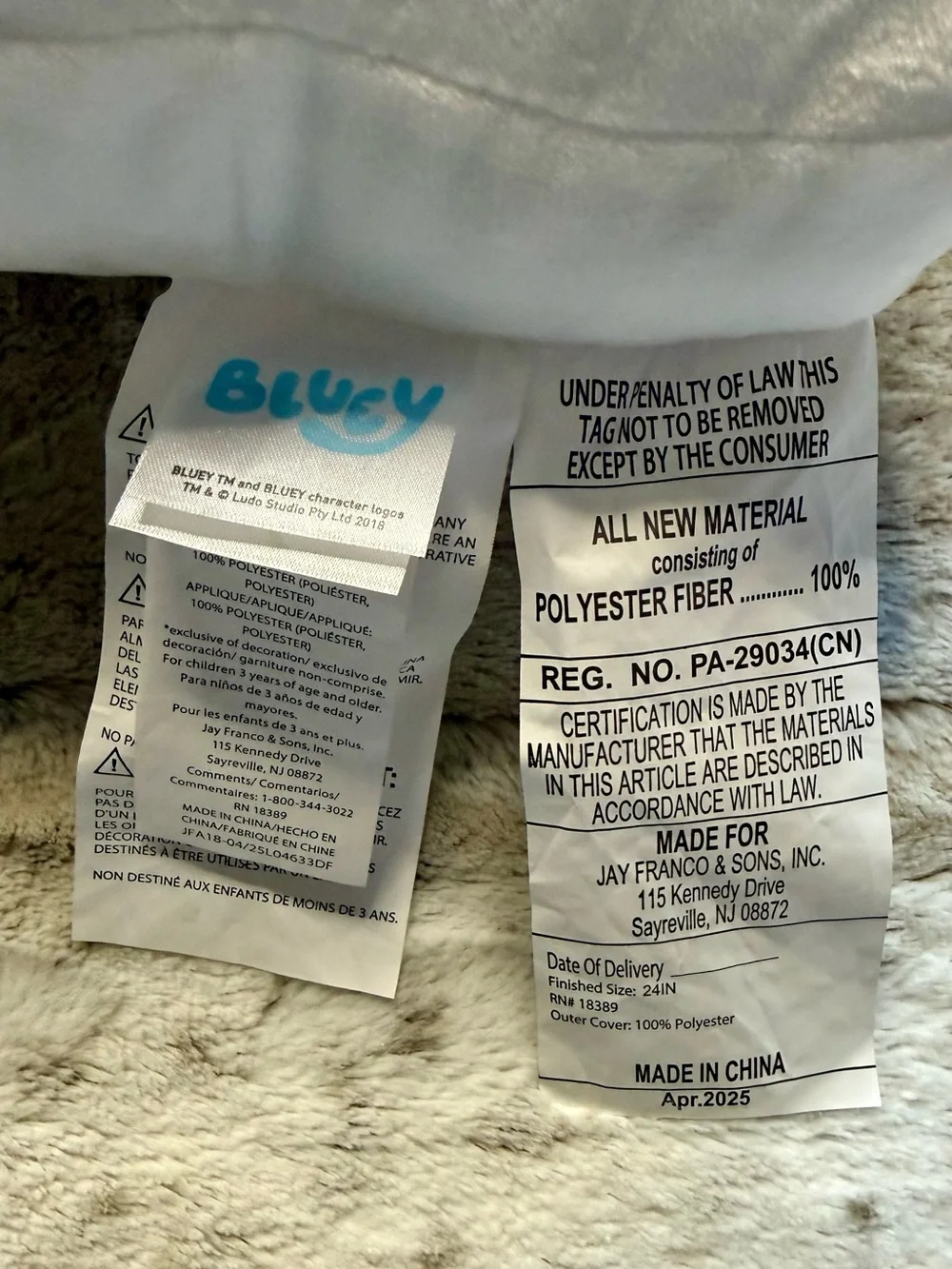 Bluey costume information soft